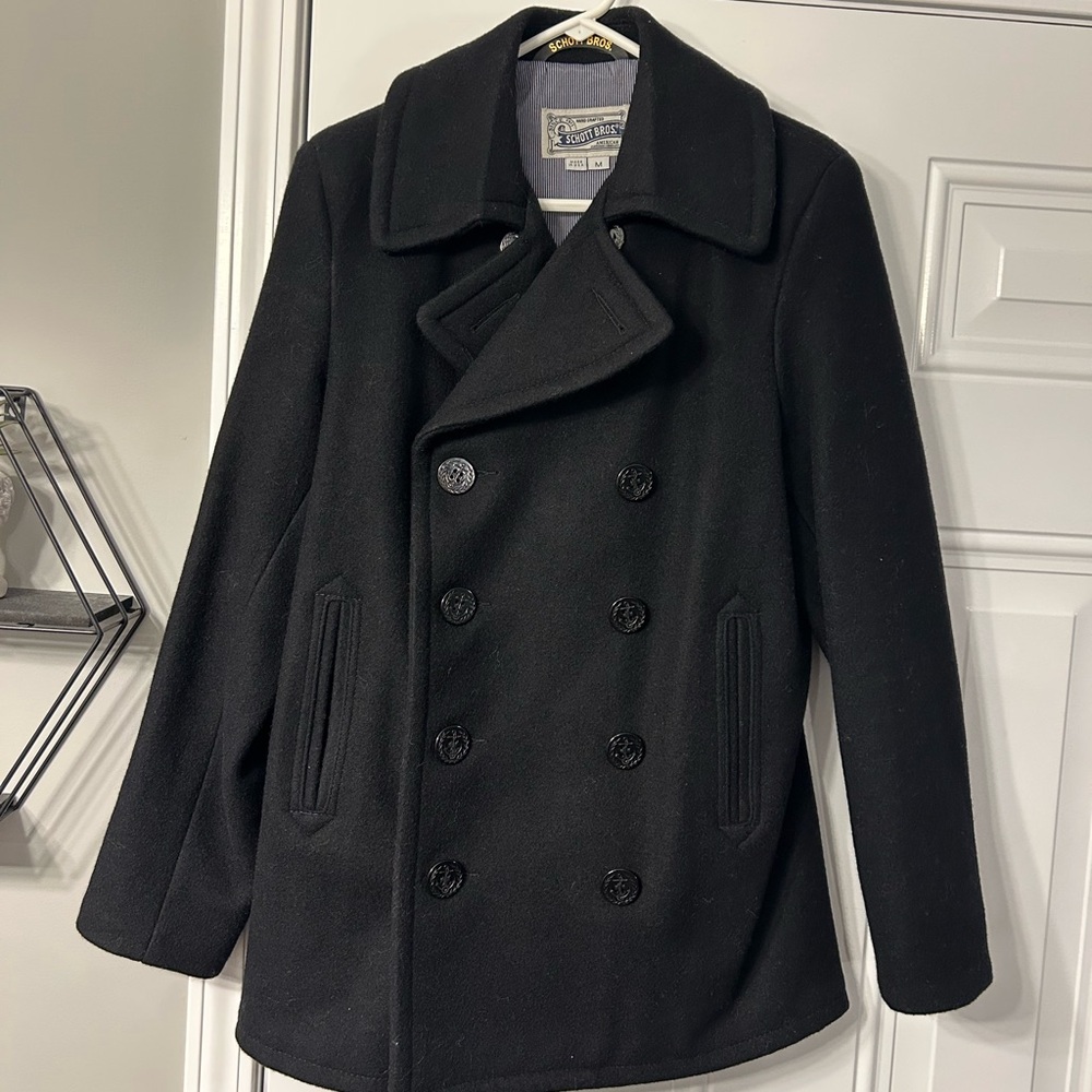 Schott NYC Classic Black Pea Coat for Men